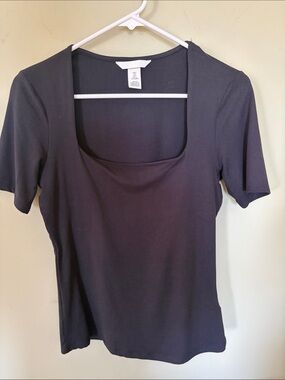 H&M Black Short Sleeve Square Neck Tee